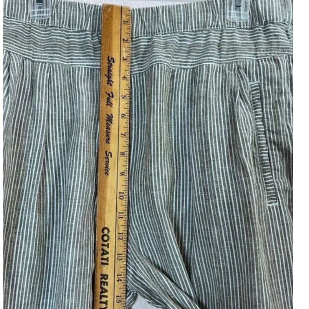 By Anthropologie Size XL Women Olive Green Stripes 100% Linen Pull on Pants - Picture 7 of 11